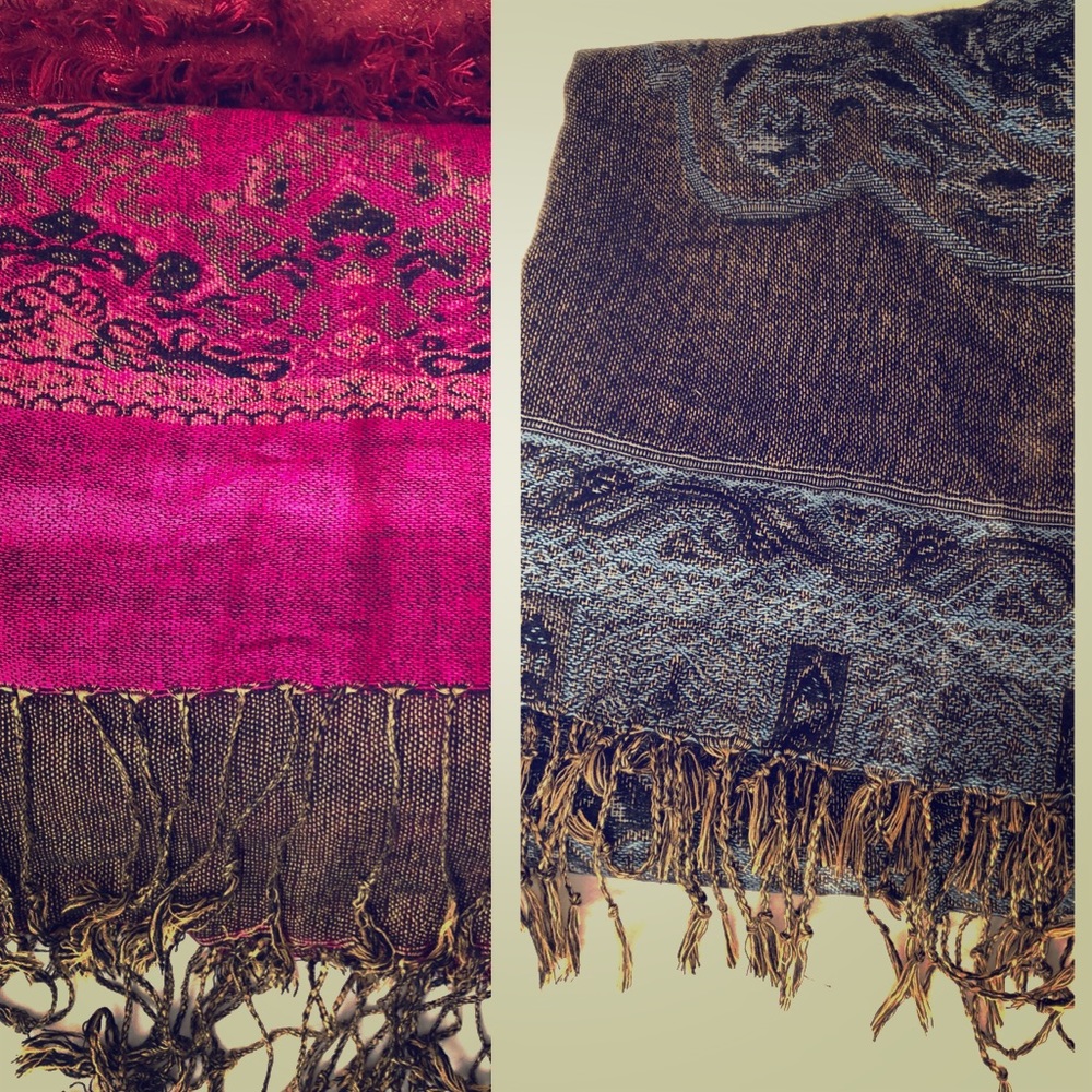 Two bundle scarf pink & blue with gold undertones